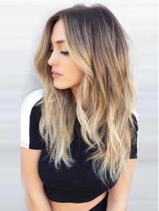 Lange Perücken 18" Geschichtet Kappenlos Ombré Remy Echthaar