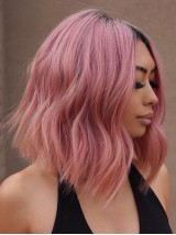 Mittelscheitel Vollspitze Rosa Perücke Echthaar