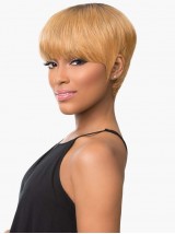 Gerade Pixie Cut Perücken Aus Echthaar Mit Pony
