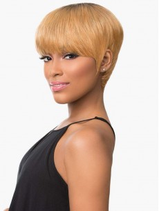 Gerade Pixie Cut Perücken Aus Echthaar Mit Pony