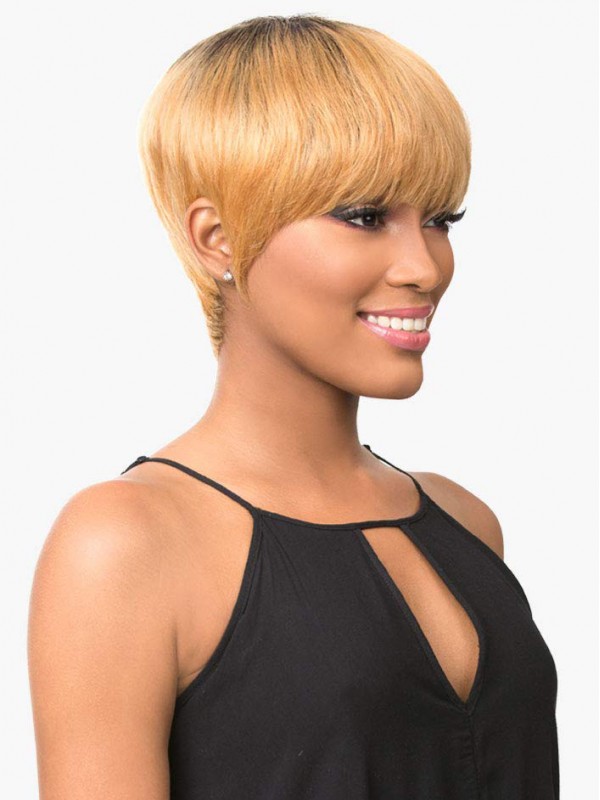 Gerade Pixie Cut Perücken Aus Echthaar Mit Pony