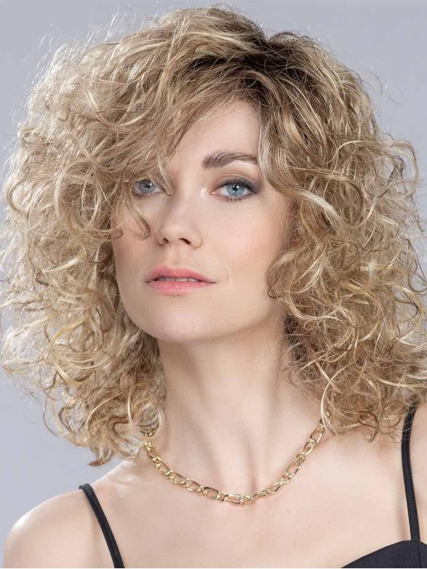 Schulterlange Glamouröse Locken Kappenlose Echthaarperücken