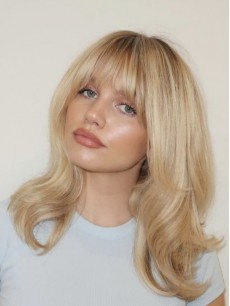 Mittelblonde Perücke 14" Capless Remy Echthaar mit Pony Glatte Perücken