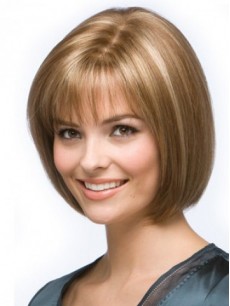 Blond Bob Kurz Gerade Spitzefront Echthaar Perücken